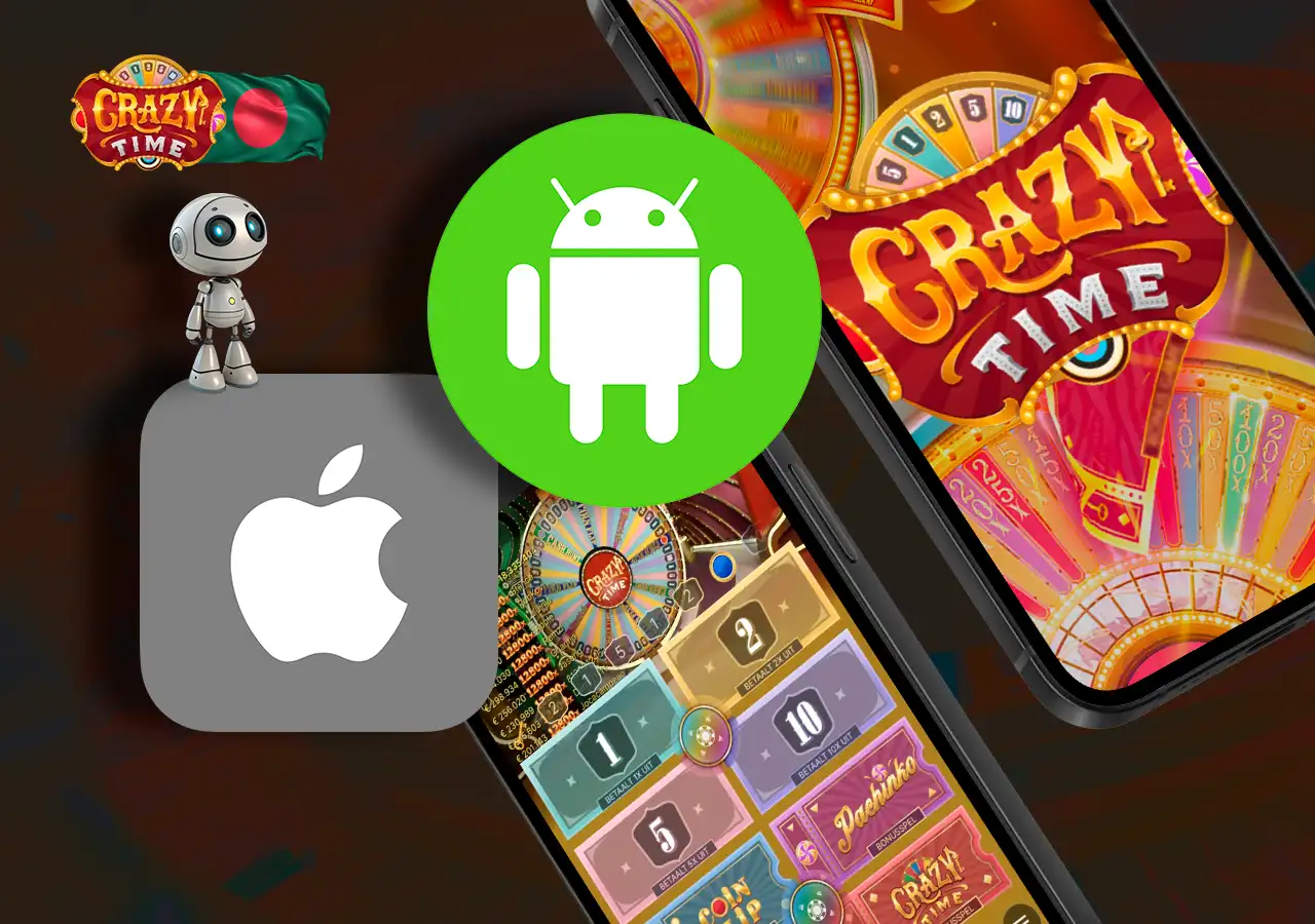 Casino Crazy Time pages in mobile with mobile app icons