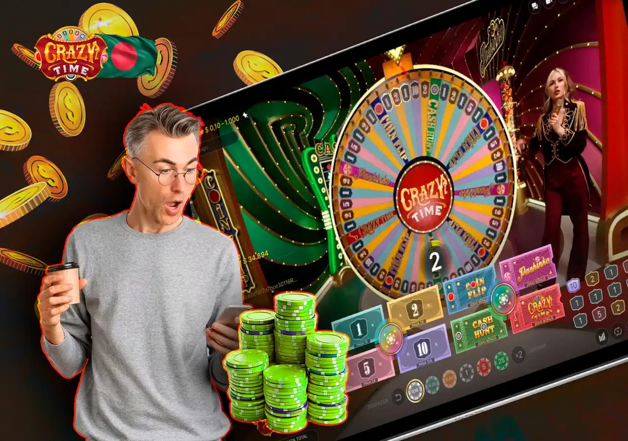Screenshot of Crazy Time live casino game and special bonus rounds